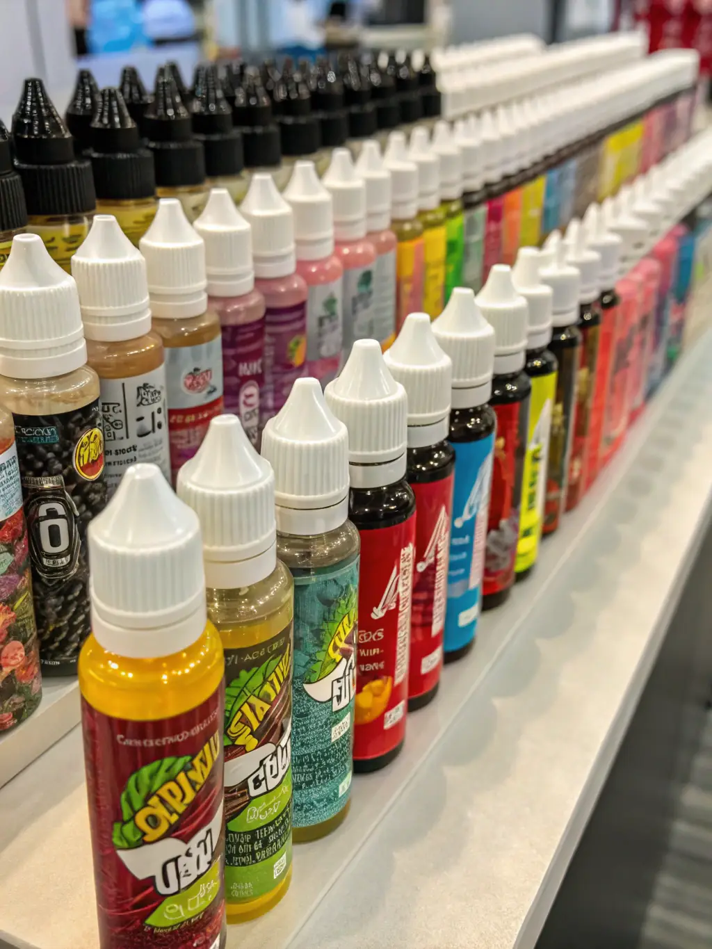 A visually appealing arrangement of various 510 thread carts showcasing the range of flavors and strains available, with each cart clearly labeled.
