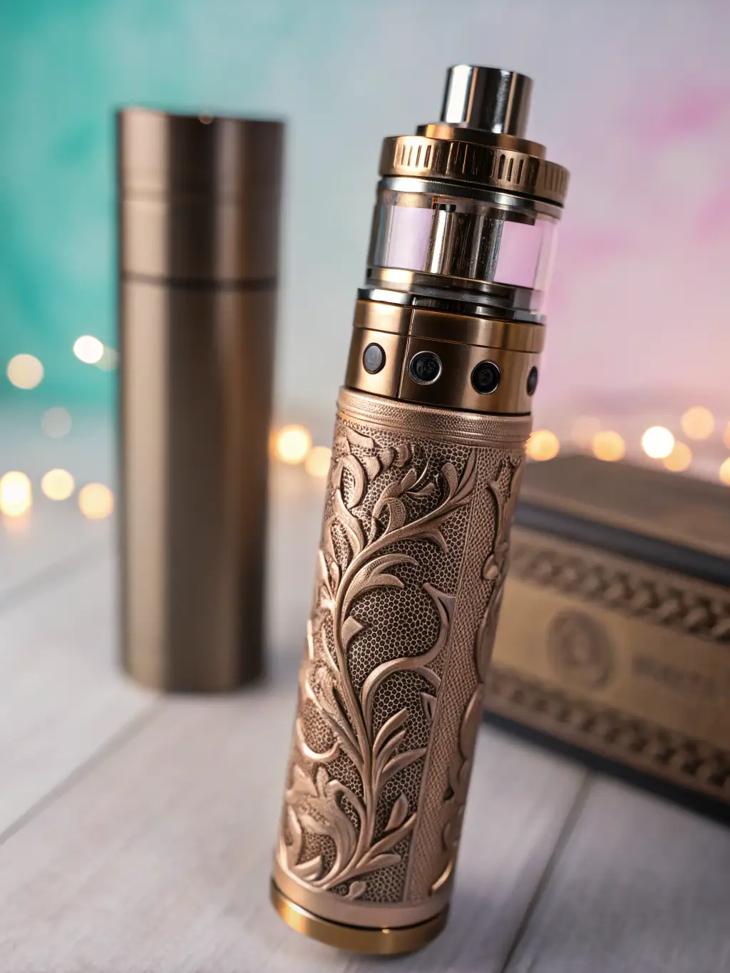 A close-up shot of a Packman Vape pen, highlighting its sleek design and vibrant color, placed on a dark, reflective surface to emphasize its premium quality.